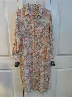 Blush Pink & Sage Tropical Long Sleeve Shirt Dress